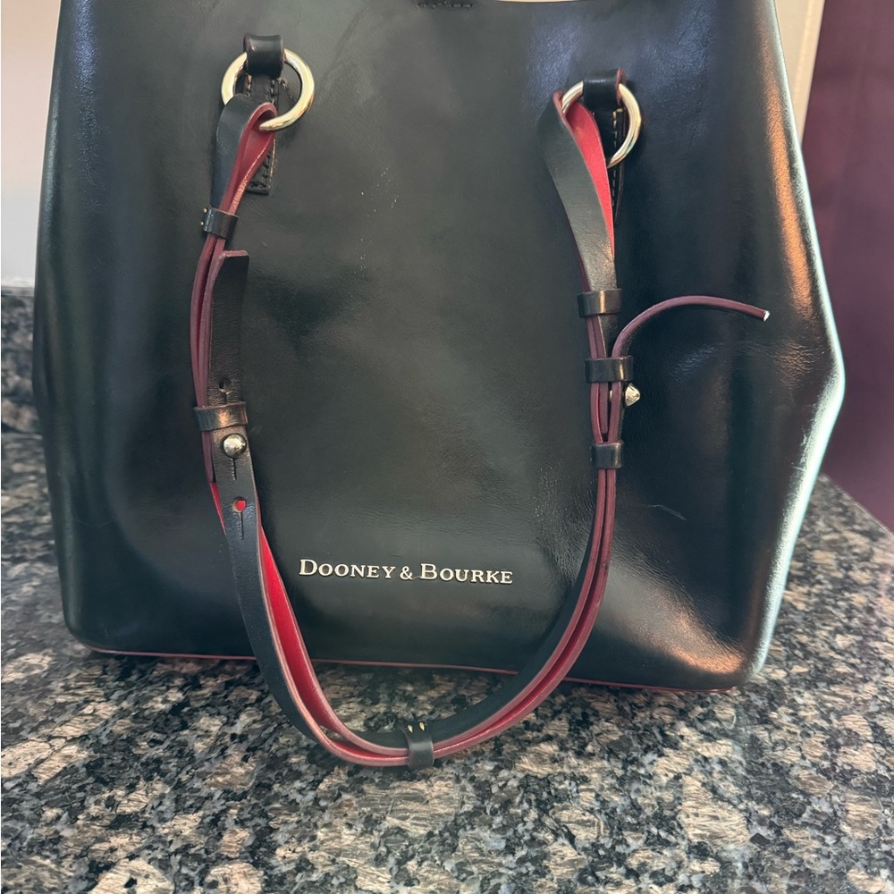 Dooney & Bourke Briana Black, Red Leather Tote Bag large purse.‎